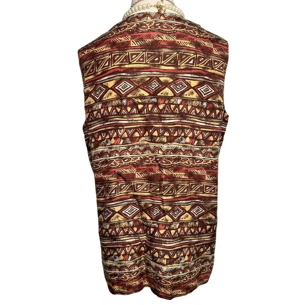 Diane Gilman vintage 90s 100% silk southwestern stripe sleeveless blouse size L